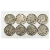 8 Buffalo Nickels, See Dates in Info.