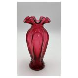 vintage Fenton cranberry glass ruffled top vase