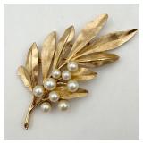 Vintage "Crown Trifari" Leaf & Faux Pearl Pin