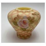 Fenton Burmese Glass Satin Diamond Optic Jar