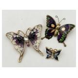 3 Pretty Butterfly Pins w/ Enamel Work