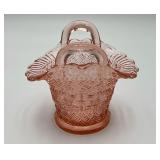 Dugan Diamond Beaded Basket in pink glass