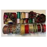 Spools of Holiday Ribbons & Decorations