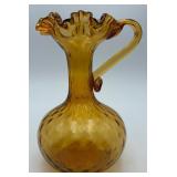 Vintage Fenton Hand-blown Amber Glass Pitcher Vase