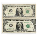 2 1963-B One Dollar Bills, Joseph W Barr