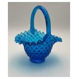 Fenton Blue Hobnail Basket