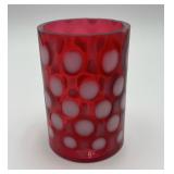 Fenton Cranberry Opalescent Coin Dot tumbler
