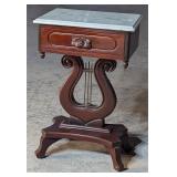 Victorian Marble Top Accent Table w/Harp Base