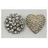 "Monet" & "W" Rhinestone Pins