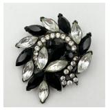 "Weiss" Black & Clear Rhinestone Swirl Pin