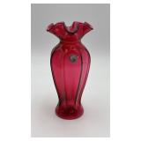 Fenton Cranberry Dot & Flute Vase