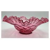 VTG Fenton cranberry quilted optic ruffle dish