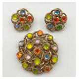 "Sarah Coventry" Round Pin & Ear Clips Set