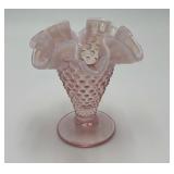 VTG Fenton pink opalescent hobnail trumpet vase