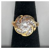 18K Gold Electroplate CZ Spiral Flower Ring