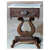 Victorian Marble Top Accent Table w/Harp Base