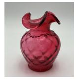 VTG Fenton Art Glass Cranberry Beaded Vase