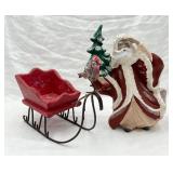 Signed 1990 Ceramic Santa & Sleigh