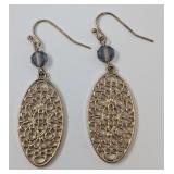 Brassy Filigree Earrings w/Bead Accent