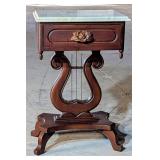 Victorian Marble Top Accent Table w/Harp Base