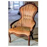 Victorian Parlor Chair w/Orange Velvet Upholstery
