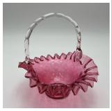 Vintage Fenton cranberry glass basket