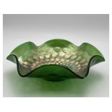 VTG Fenton green carnival glass bowl "Coin Dot"