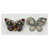 2 Rhinestone Butterfly Pins