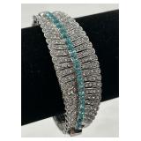 Silver Tone Feather Style Rhinestone Bracelet