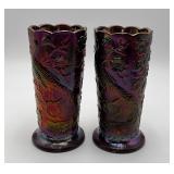 Fenton Peacock Garden Carnival Glass Vases