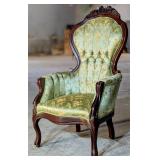 Victorian Parlor Chair w/Green Floral Brocade