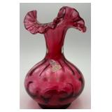 Fenton Cranberry Coin Dot Glass Vase