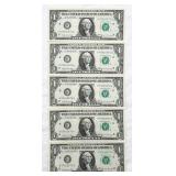 5 Mint Condition 1969 Consecutive 1$ Bills