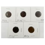 5 Indian Head Pennies