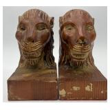 Pair Of Antique Carved Lion Bookends