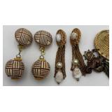 Lot Of 5 Gold Toned Fashion Clip On Earrings