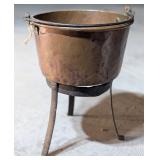 *Antique Hammered Copper Pot w/Wrought Iron Stand