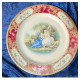 Antique HP Metal 10" Plate w/Ladies & Lamb