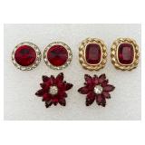 3 Pair of Brilliant Red Pierced Earrings