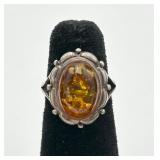 Beautiful Baltic Amber & Sterling Silver Ring