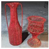 *Large Vintage Red Wicker Planter & Vase