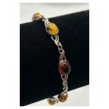 Sterling Silver & Baltic Amber Link Bracelet