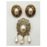 Pretty Fashion Pearl Pin & Ear Clips
