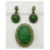 Vintage Green Pin & Ear Clips