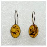Sterling Silver & Baltic Amber Pierced Earrings