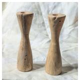 MCM Turned Wood 7" Candle Holders