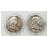 2 1954-D Silver Franklin Half Dollars