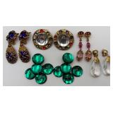 Lot Of 5 Pairs Of Rhinestone Clip On Earrings