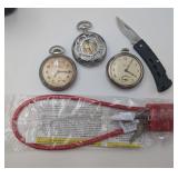 3 Project Pocket Watches, Gun Lock, Buck Knife