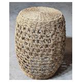 *22" Sage Rustic Barrel-Style Iron & Woven Stool